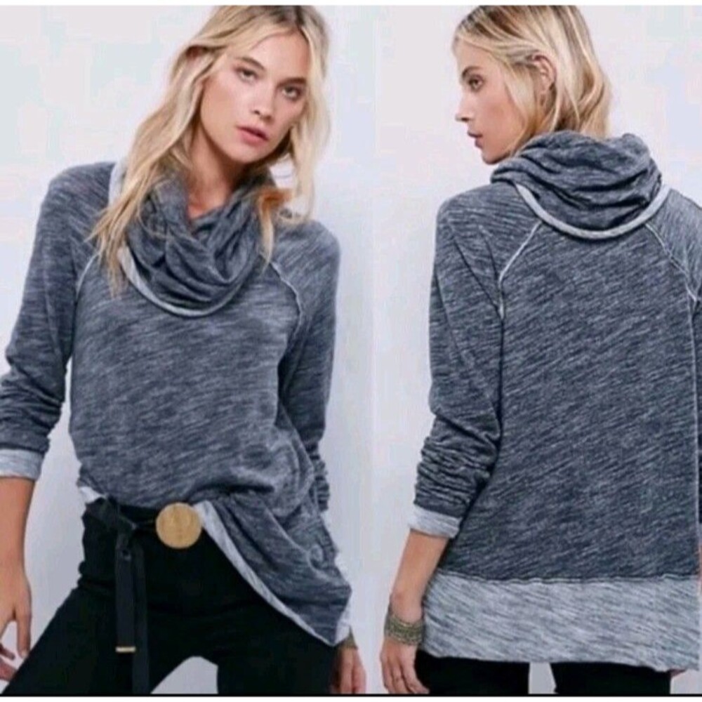 Free People Beach Women’s M Cocoon Cowl Neck Charcoal Gray Slouchy Pullover